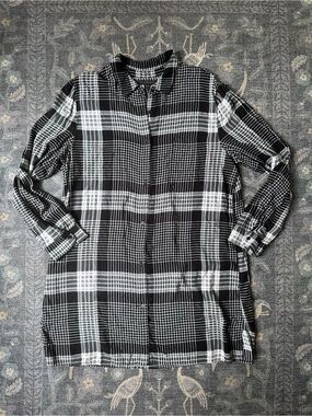 Donna Karan Sleepwear Black White Plaid Night Shirt Sz L